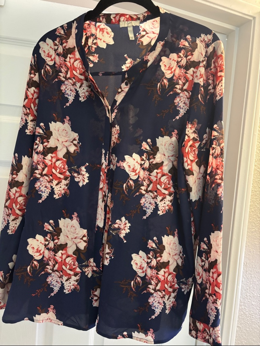 Joie Navy Floral Button-Front Blouse